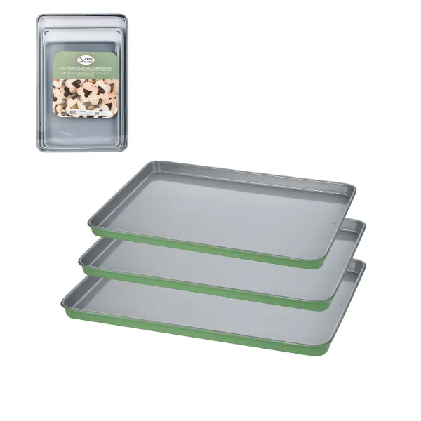 AC 14in 17in 19in Watercress Green Cookie Sheet 3pc Set 0.6mm Gray Nonstick coating