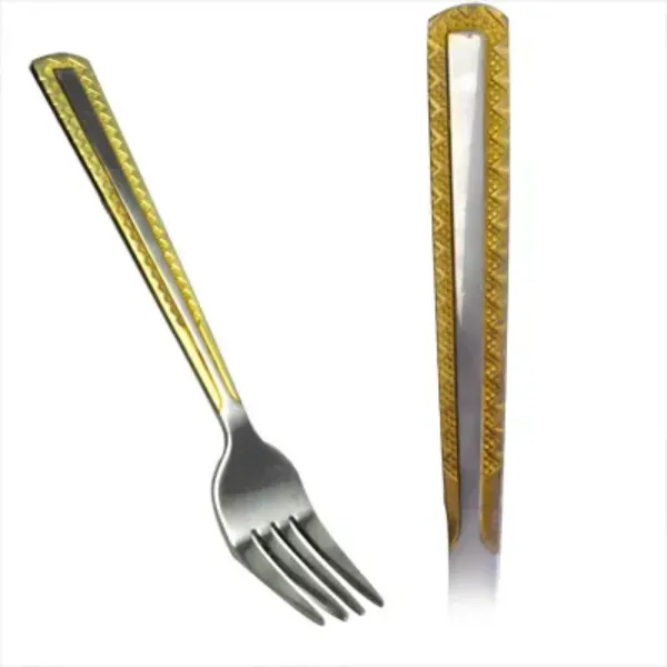 AC Cake Fork 6pc SS 18, 10 Gold Edge 14.5cm