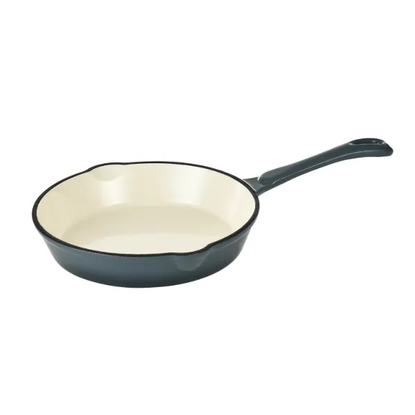 "HB Cast Iron Fry Pan 10in Cream Enamel coating, Slate color"