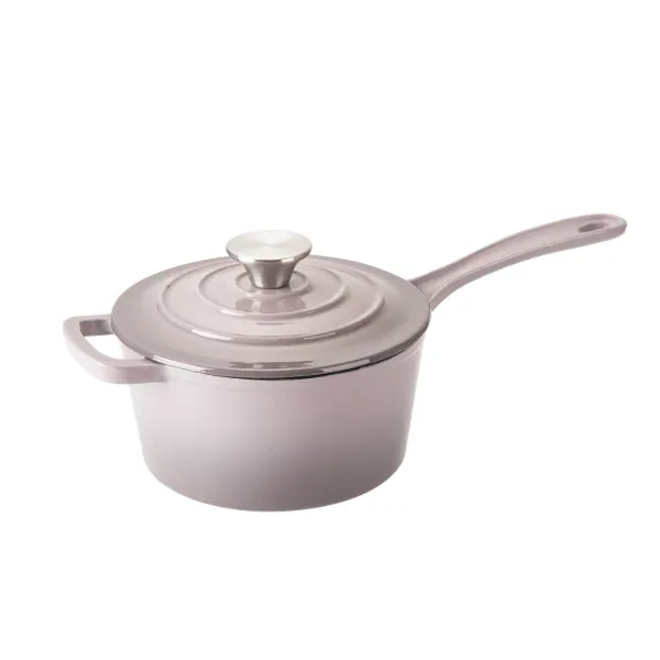 HB Sauce Pan Cast Iron 2Qt Enamel Coating, with SS Knob, Gray