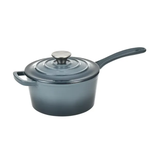 HB Sauce Pan Cast Iron 2Qt Enamel Coating, with SS Knob, Slate Blue