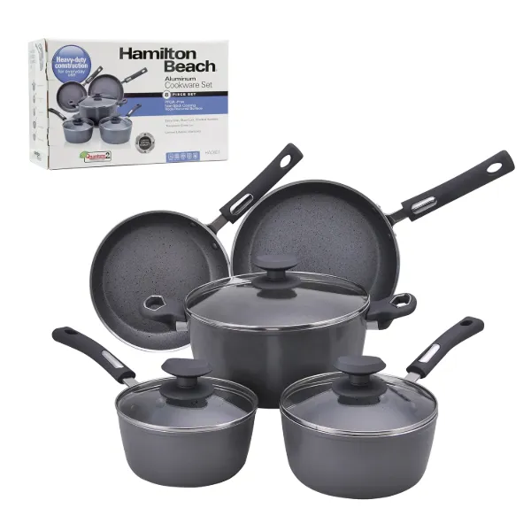 HB 8pc aluminum cookware set, 3mm forged, grey, rock texture marble finish interior
