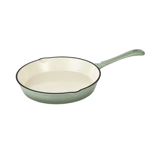 "HB Cast Iron Fry Pan 8in, Cream Enamel coating, Sage color"