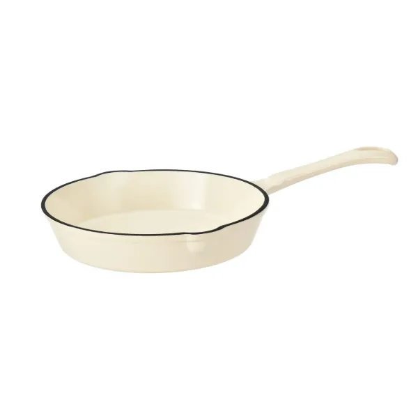 HB Cast Iron Fry Pan 8in, Cream Enamel coating, Cream color