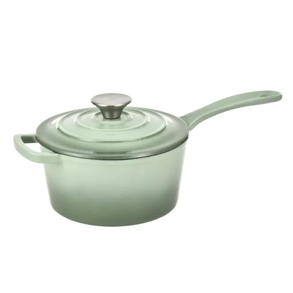 HB Sauce Pan Cast Iron 2Qt Enamel Coating, with SS Knob, Sage