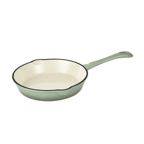 "HB Cast Iron Fry Pan 10in Cream Enamel coating, Sage color"