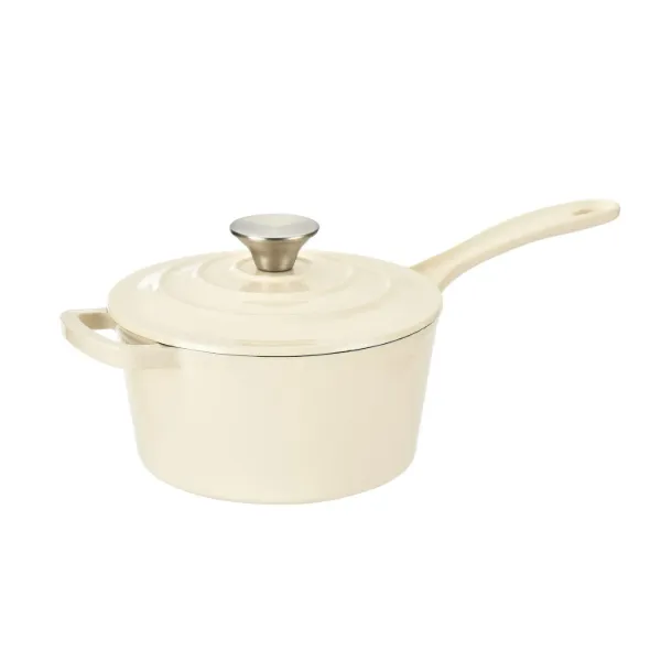 HB Sauce Pan Cast Iron 2Qt Enamel Coating, with SS Knob, Cream