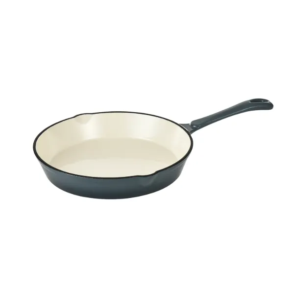 "HB Cast Iron Fry Pan 8in, Cream Enamel coating, Slate Blue color"