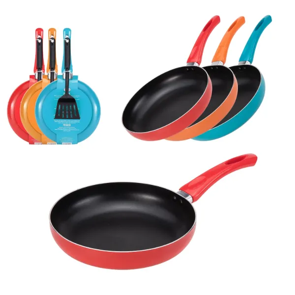 AC Fry Pan   Aluminum 9.5in with Nylon Turner, Mix Orange, Red, Blue Color