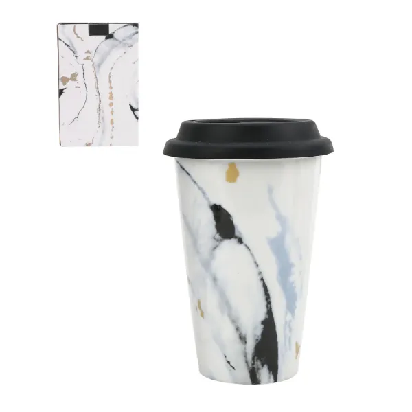 Travel Mug 15oz Porcelain single wall with black silicone liid