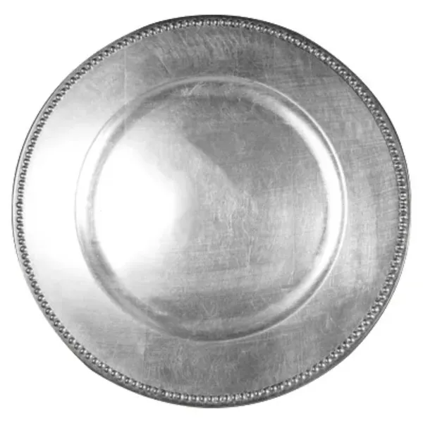 Plastic Charger Plate 13in Silver Beaded