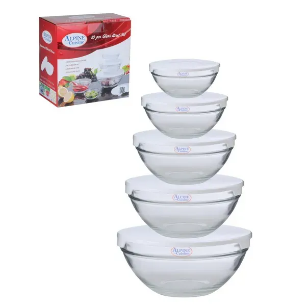 AC Set of 5pc Glass Bowl without Decal White Lid