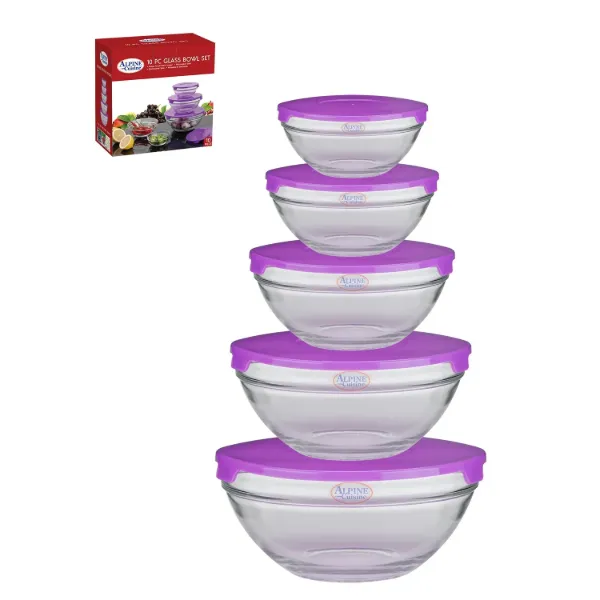 AC Set of 5pc Glass Bowl without Decal Purple Lid