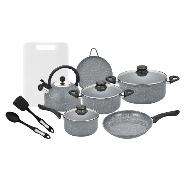 Set of 12pc Carbon Steel Forged Cookware with Marble Nonstick Coating Ashwood Grey